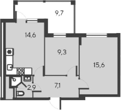 Планировка — Alba del Mare, 3-комн., 50 м²