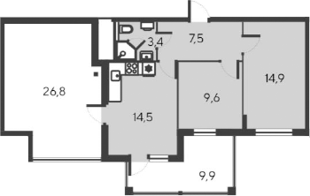 Планировка — Alba del Mare, 4-комн., 77 м²