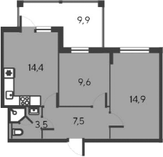 Планировка — Alba del Mare, 3-комн., 50 м²