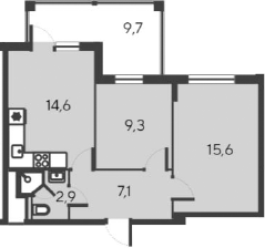 Планировка — Alba del Mare, 3-комн., 50 м²