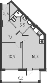 Планировка — Alba del Mare, 2-комн., 43 м²