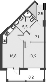 Планировка — Alba del Mare, 2-комн., 43 м²