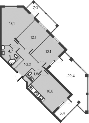 Планировка — Alba del Mare, 4-комн., 77 м²