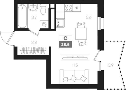 Планировка — Интро, Студия, 25 м²