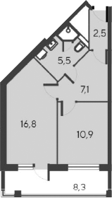 Планировка — Alba del Mare, 2-комн., 43 м²