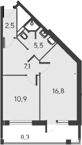 Планировка — Alba del Mare, 2-комн., 43 м²