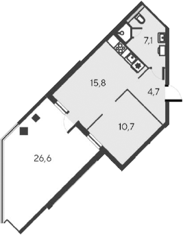 Планировка — Alba del Mare, 2-комн., 38 м²