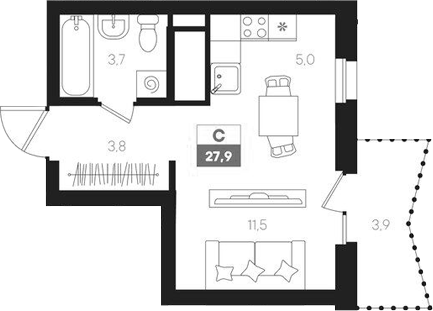 Планировка — Интро, Студия, 24 м²