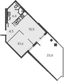 Планировка — Alba del Mare, 2-комн., 37 м²