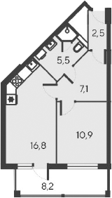 Планировка — Alba del Mare, 2-комн., 43 м²