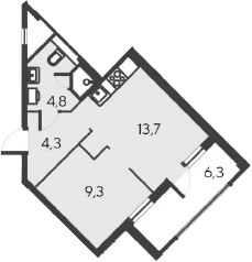 Планировка — Alba del Mare, 2-комн., 31 м²