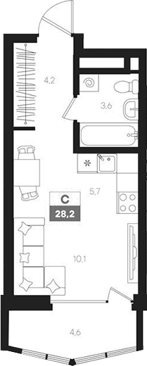 Планировка — Интро, Студия, 24 м²