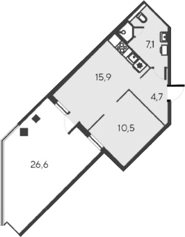 Планировка — Alba del Mare, 2-комн., 38 м²