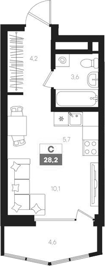 Планировка — Интро, Студия, 24 м²