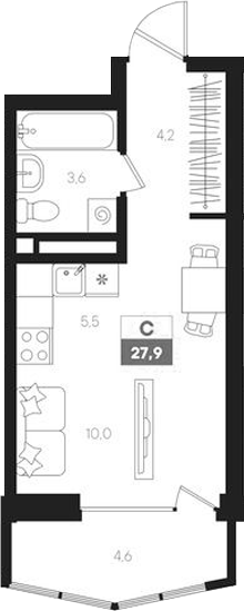Планировка — Интро, Студия, 23 м²