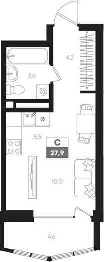 Планировка — Интро, Студия, 23 м²