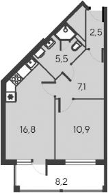 Планировка — Alba del Mare, 2-комн., 43 м²
