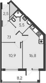 Планировка — Alba del Mare, 2-комн., 43 м²