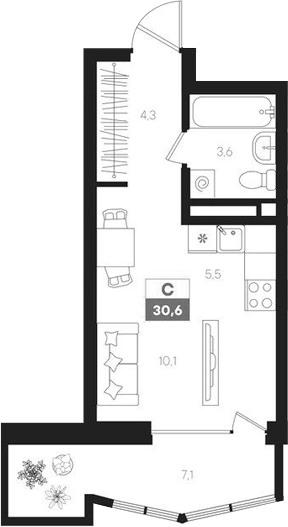 Планировка — Интро, Студия, 24 м²