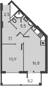 Планировка — Alba del Mare, 2-комн., 43 м²