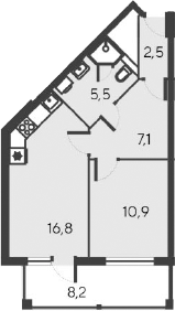 Планировка — Alba del Mare, 2-комн., 43 м²