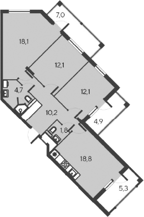 Планировка — Alba del Mare, 4-комн., 77 м²