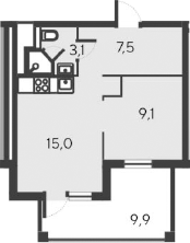 Планировка — Alba del Mare, 2-комн., 35 м²