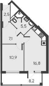 Планировка — Alba del Mare, 2-комн., 43 м²
