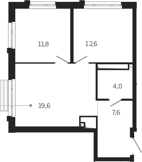 Планировка — Атлас Ауро, 2-комн., 56 м²