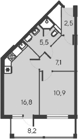 Планировка — Alba del Mare, 2-комн., 43 м²