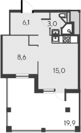 Планировка — Alba del Mare, 2-комн., 33 м²