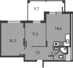 Планировка — Alba del Mare, 3-комн., 48 м²