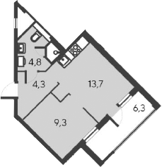 Планировка — Alba del Mare, 2-комн., 32 м²