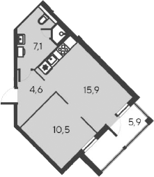 Планировка — Alba del Mare, 2-комн., 38 м²