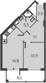 Планировка — Alba del Mare, 2-комн., 43 м²