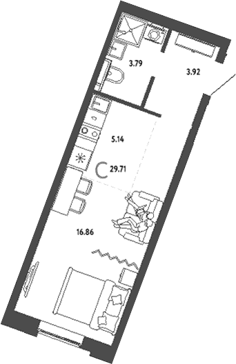 Планировка — Уральский сад, Студия, 30 м²