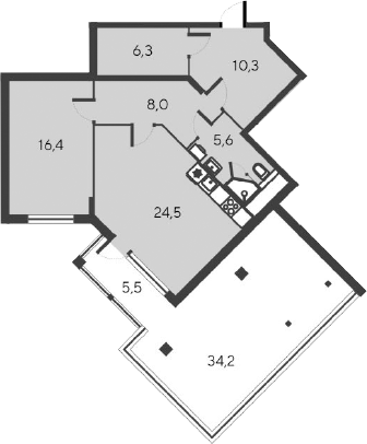 Планировка — Alba del Mare, 2-комн., 71 м²