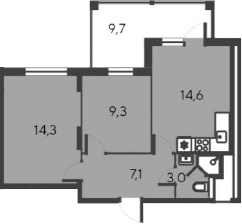 Планировка — Alba del Mare, 3-комн., 48 м²