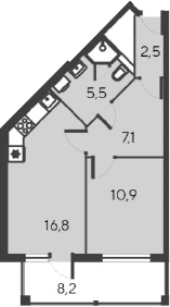 Планировка — Alba del Mare, 2-комн., 43 м²