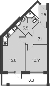 Планировка — Alba del Mare, 2-комн., 43 м²