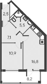 Планировка — Alba del Mare, 2-комн., 43 м²