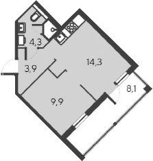 Планировка — Alba del Mare, 2-комн., 32 м²