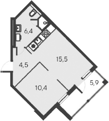 Планировка — Alba del Mare, 2-комн., 37 м²