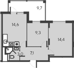Планировка — Alba del Mare, 3-комн., 48 м²