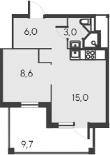 Планировка — Alba del Mare, 2-комн., 33 м²