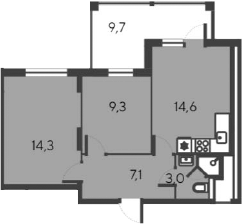 Планировка — Alba del Mare, 3-комн., 48 м²