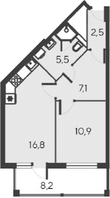 Планировка — Alba del Mare, 2-комн., 43 м²