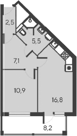 Планировка — Alba del Mare, 2-комн., 43 м²