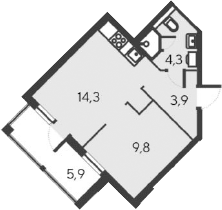 Планировка — Alba del Mare, 2-комн., 32 м²