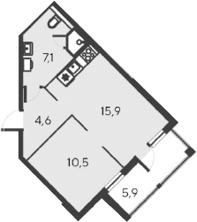 Планировка — Alba del Mare, 2-комн., 38 м²